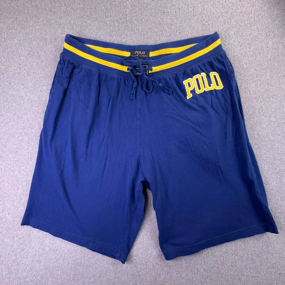 Polo Ralph Lauren Shorts Mens Large Blue Lounge Sleepwear Drawstring Spellout